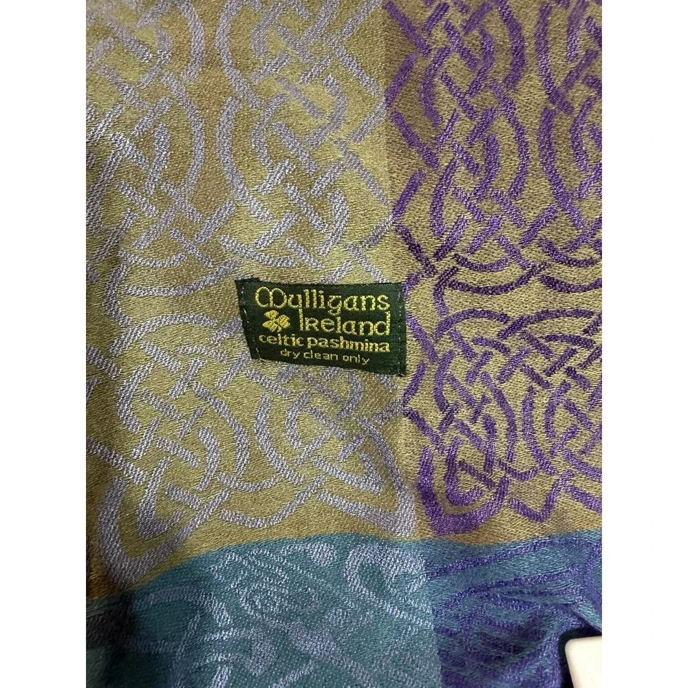 O'Culligans Ireland Celtic Knot Pashmina Jacquard Fringe Scarf Blue Green